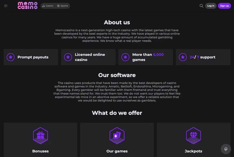 Memo Casino About page