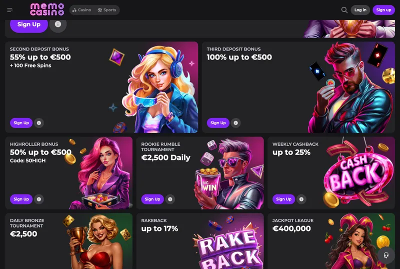 Memo Casino ongoing promotions and codes