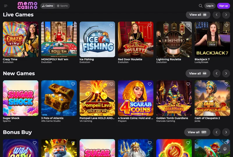 Memo Casino live dealer tables