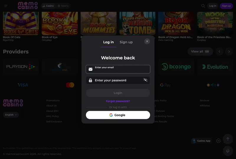 Memo Casino payment logos