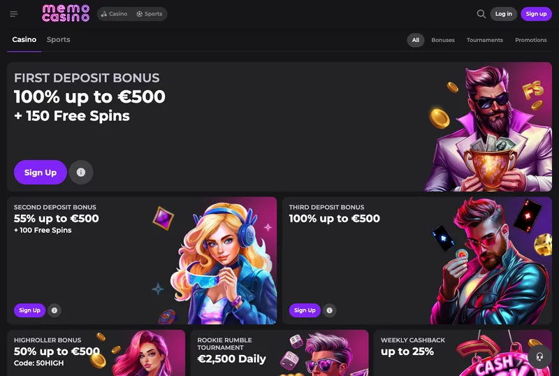 Memo Casino promotions page