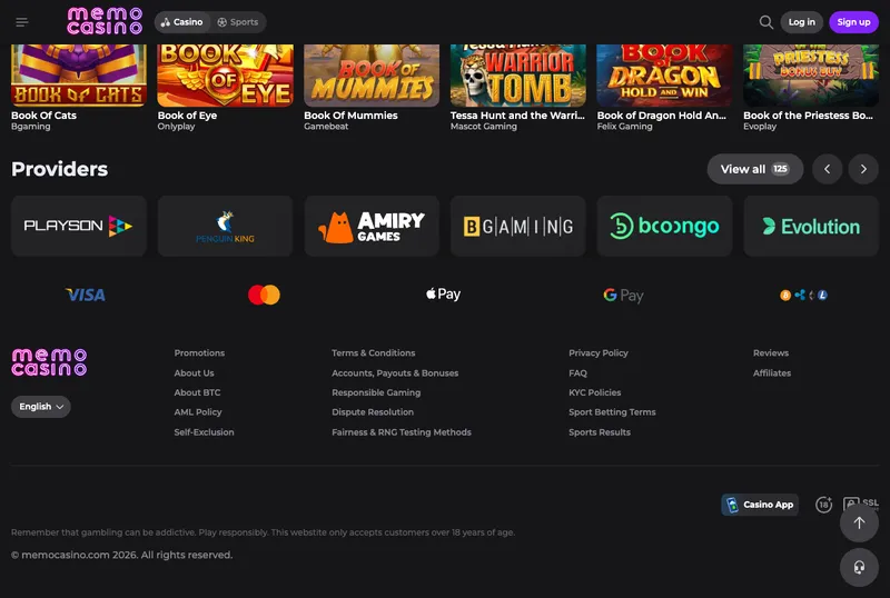 Memo Casino game providers